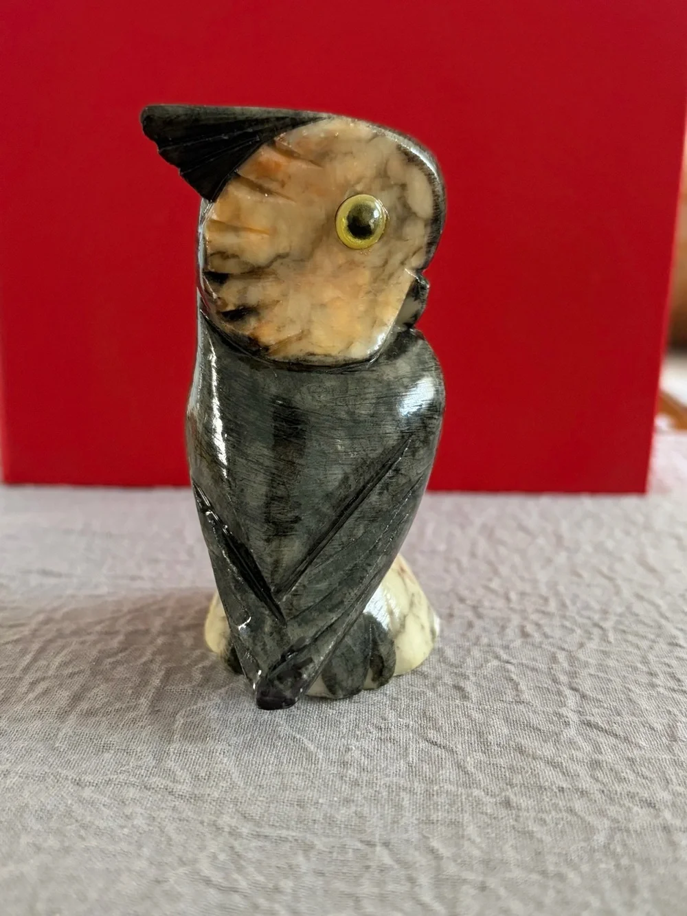 Hand Carved Owl Alabaster Stone Figurine Made In Italy 3.5 inches
